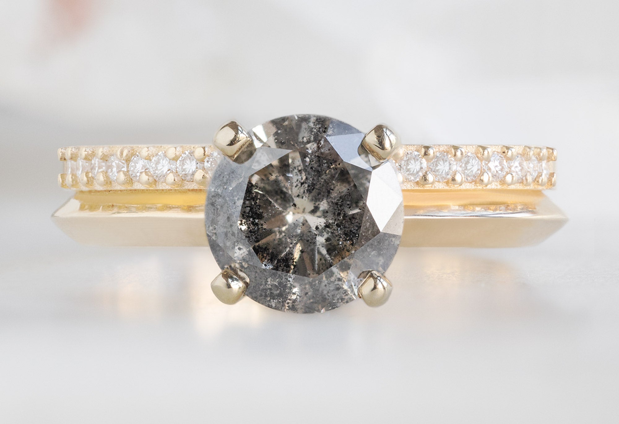 The Duo Pavé Band Ring with a 1.14ct Round Salt and Pepper Diamond