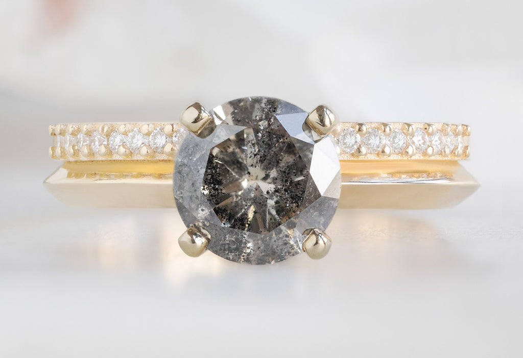 The Duo Pavé Band Ring with a Round Salt and Pepper Diamond