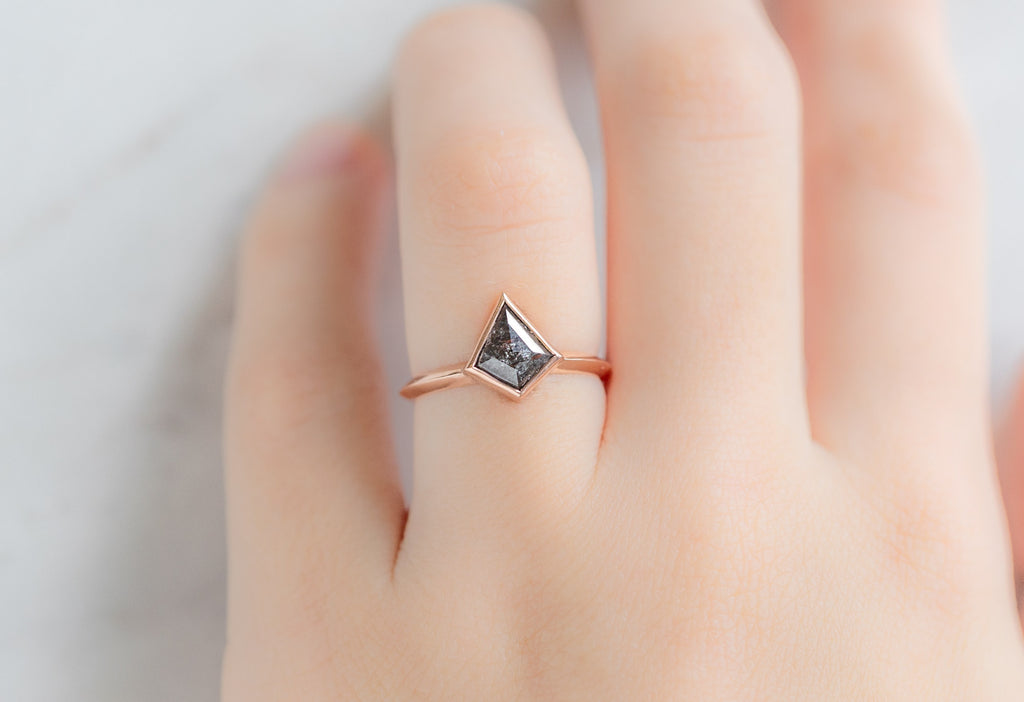 The Hazel Ring with Kite-Shaped Black Diamond on Model