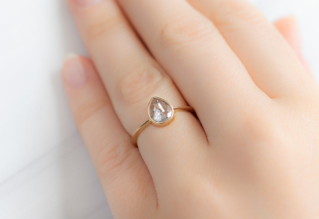 The Hazel Ring with a Rose-Cut Salt and Pepper Diamond on Model