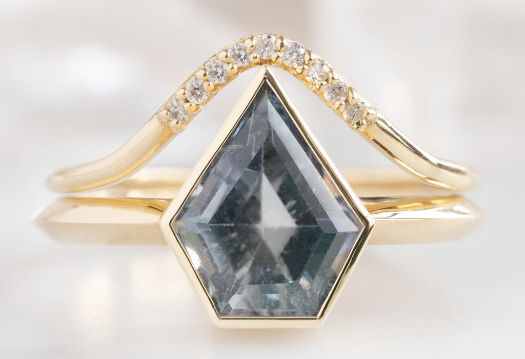 The Hazel Ring with a Shield-Cut Sapphire with Pavé Peak Diamond Stacking Band