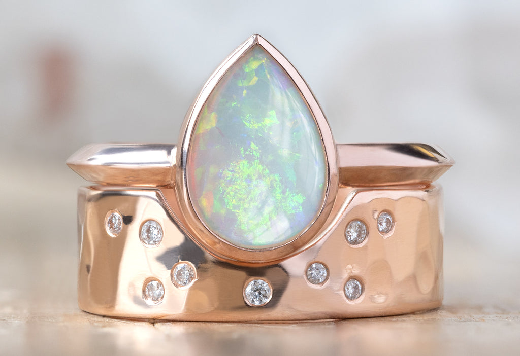 The Hazel Ring with an Australian Opal with the Constellation Cut-Out Stacking Band