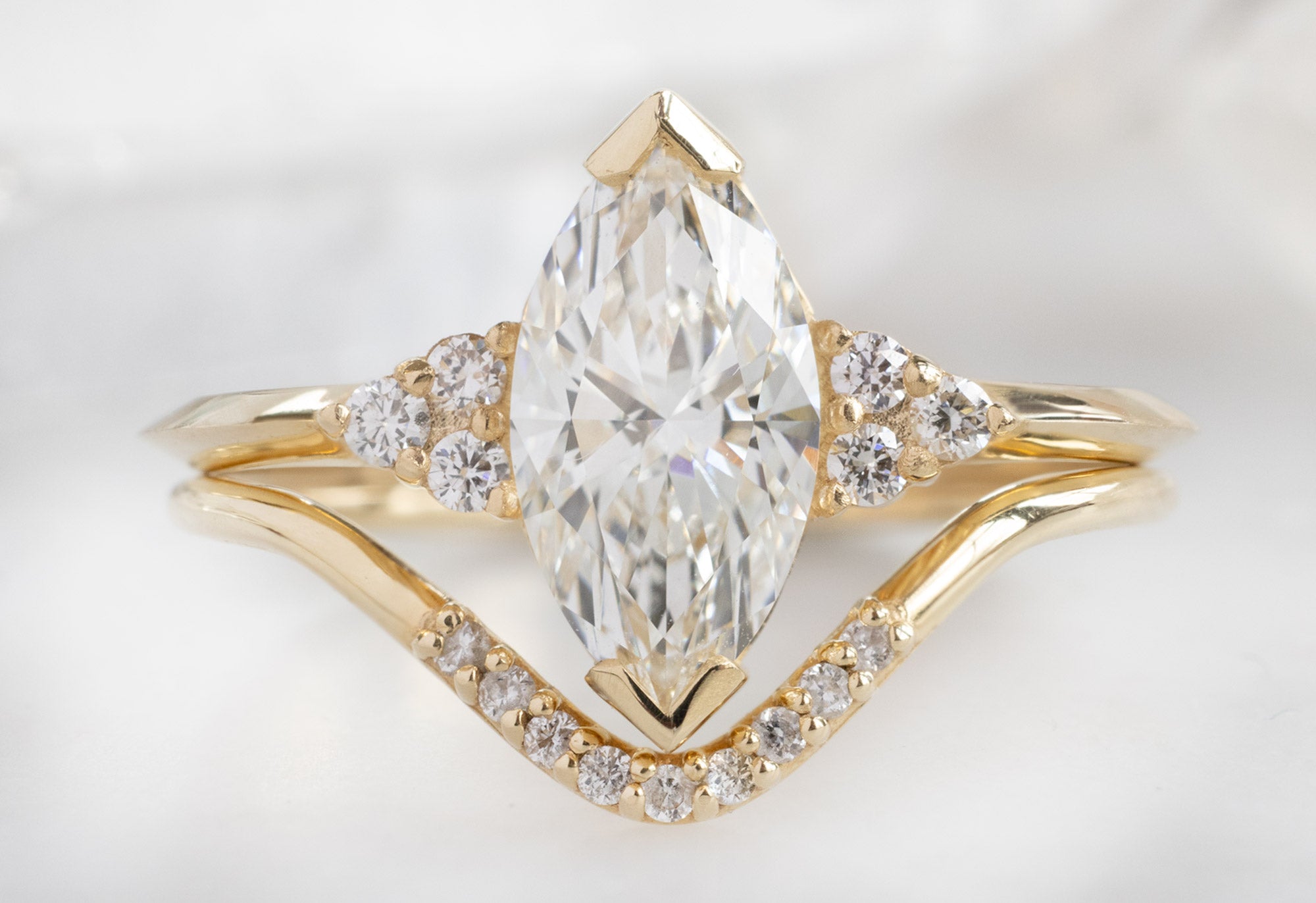 The Ivy Ring with a Lab Grown Marquise Diamond with Pavé Peak Stacking Band