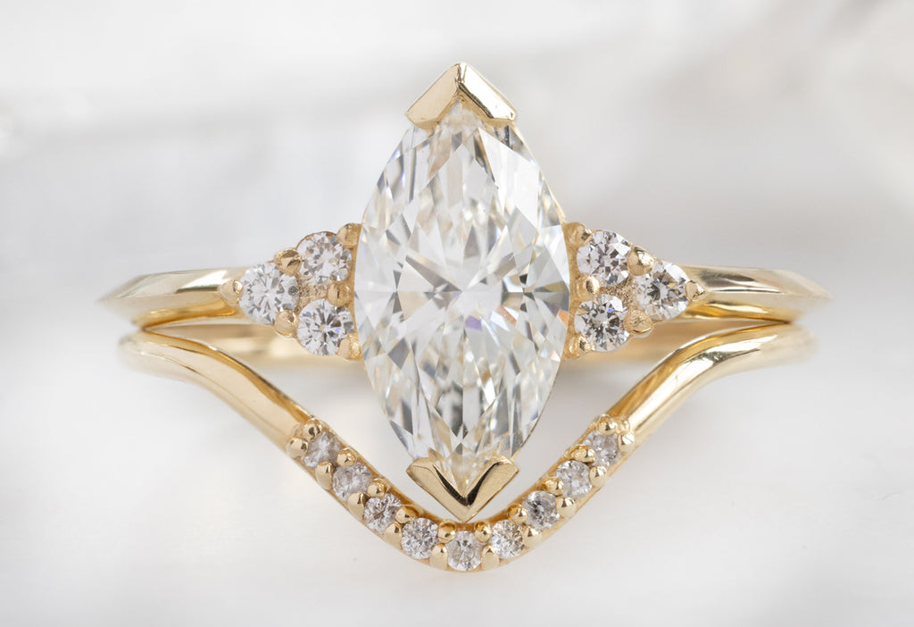 The Ivy Ring with a Lab Grown Marquise Diamond with Pavé Peak Stacking Band