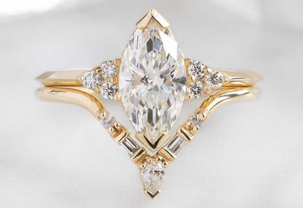 The Ivy Ring with a Lab Grown Marquise Diamond with White Diamond Tiara Stacking Band