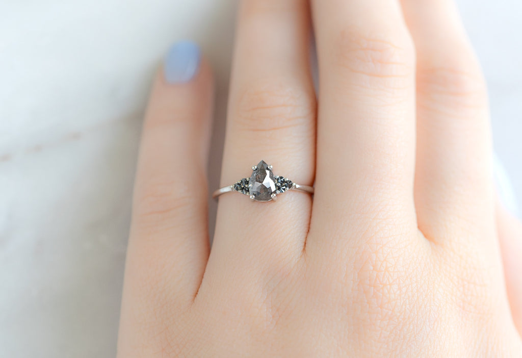The Ivy Ring with a Rose-Cut Black Diamond on Model