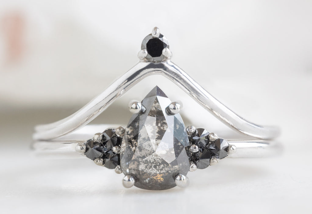 The Ivy Ring with a Rose-Cut Black Diamond with Black Diamond Crown Stacking Band
