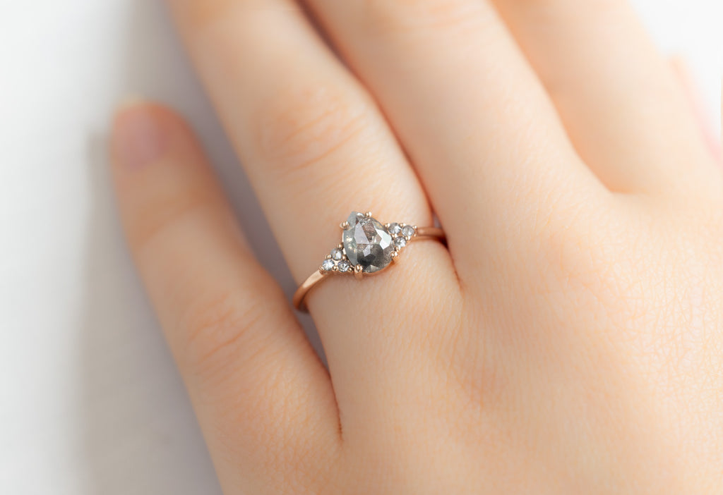 The Ivy Ring with a Rose-Cut Salt and Pepper Diamond on Model