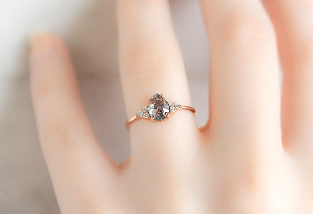 The Ivy Ring with a Rose-Cut Salt and Pepper Diamond on Model