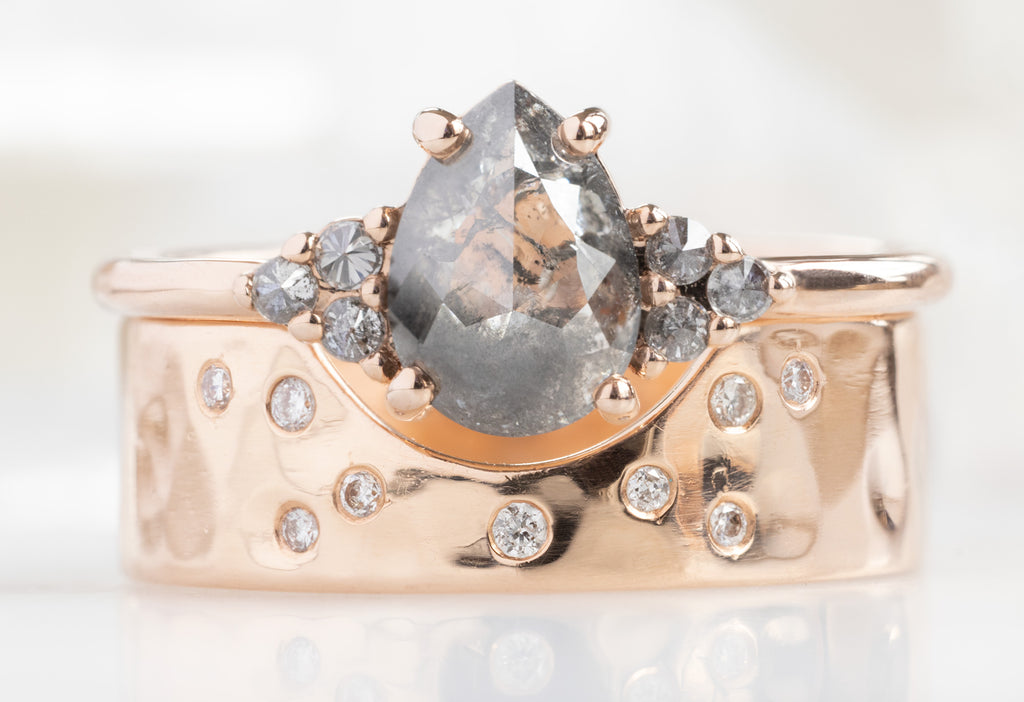 The Ivy Ring with a Rose-Cut Salt and Pepper Diamond with Constellation Cut-Out Stacking Band