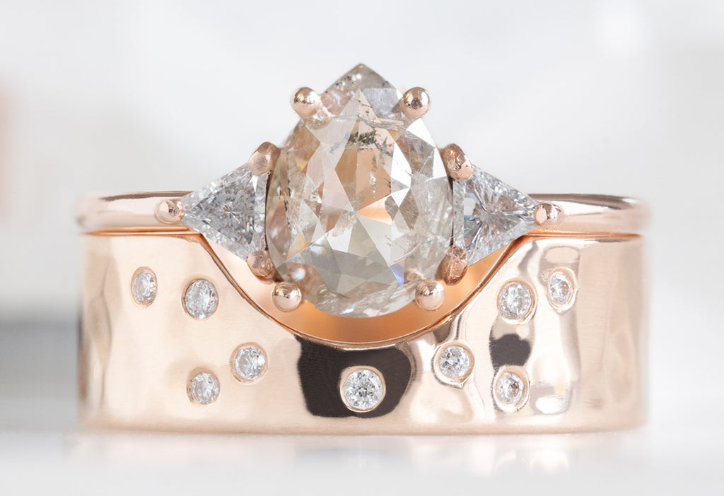 The Jade Ring with a Rose-Cut Pink Diamond with Constellation Cut-Out Stacking Band