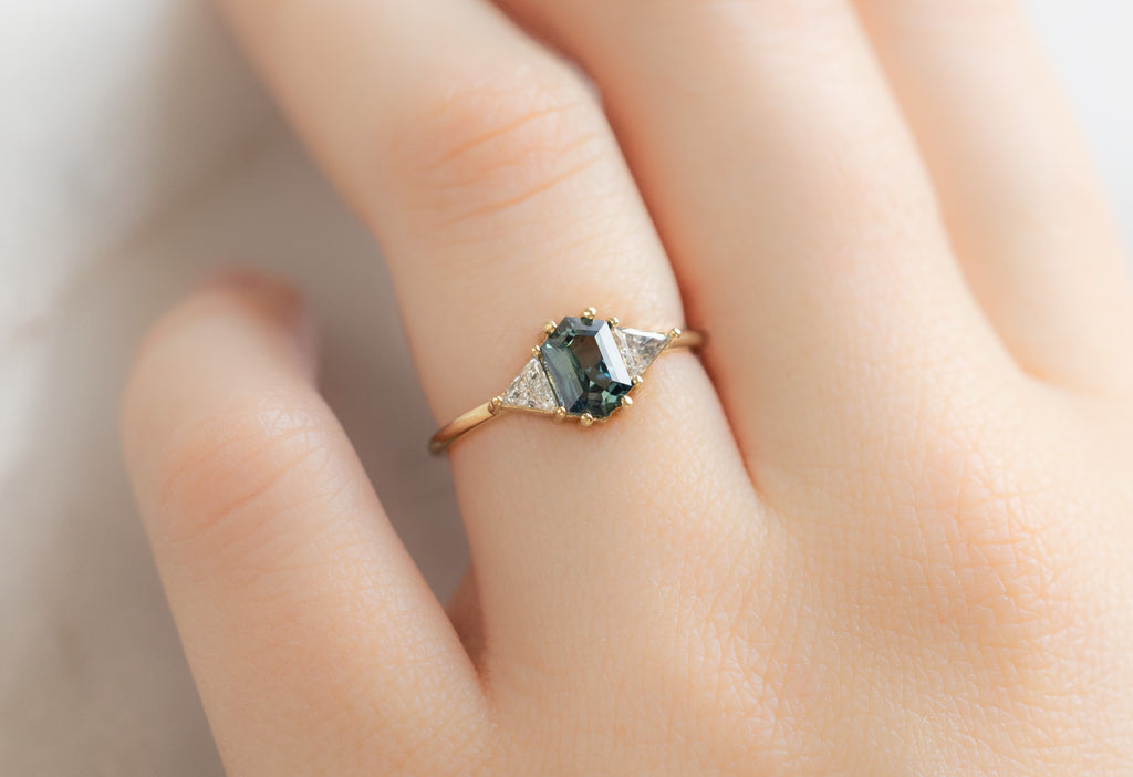 The Jade Ring with a Sapphire Hexagon on Model