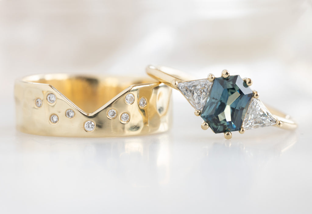 The Jade Ring with a Sapphire Hexagon with Constellation Cut-Out Stacking Band