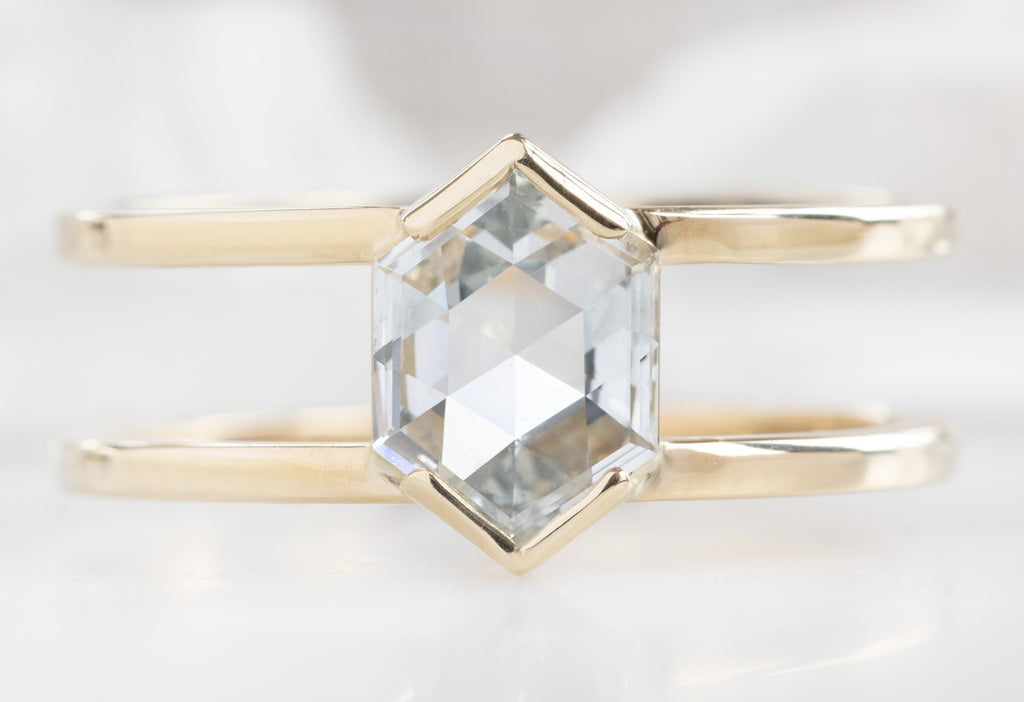 The Poppy Ring with a White Hexagon Diamond
