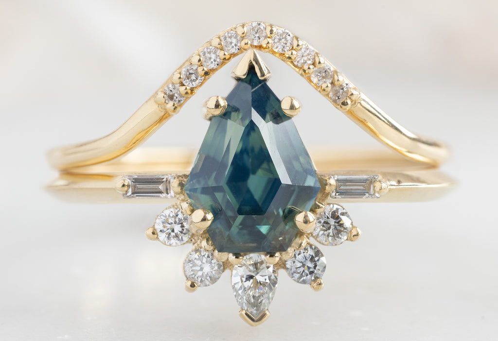The Posy Ring with a Geometric Sapphire with Pavé Peak Diamond Stacking Band