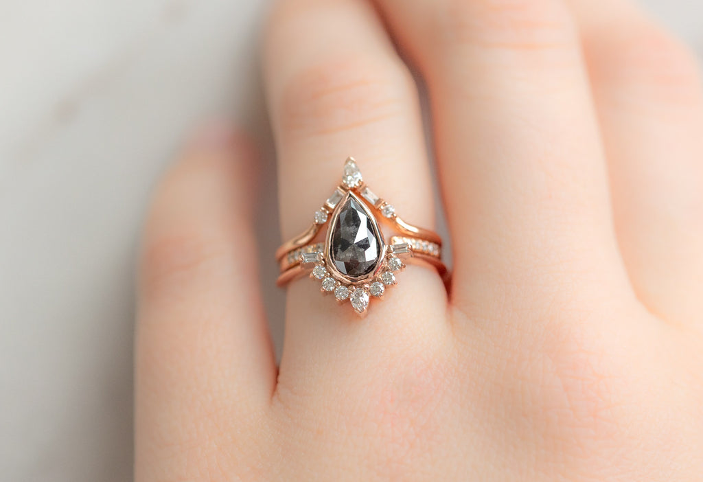 The Posy Ring with a Rose-Cut Black Diamond with White Diamond Stacking Bands