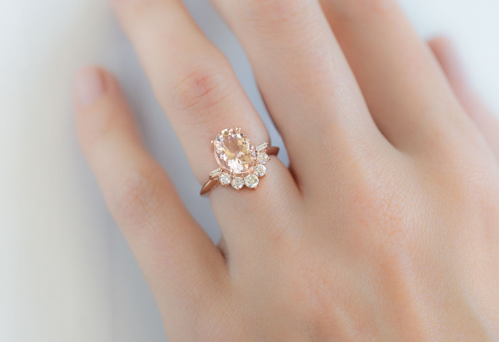 The Posy Ring with an Oval-Cut Morganite on Model