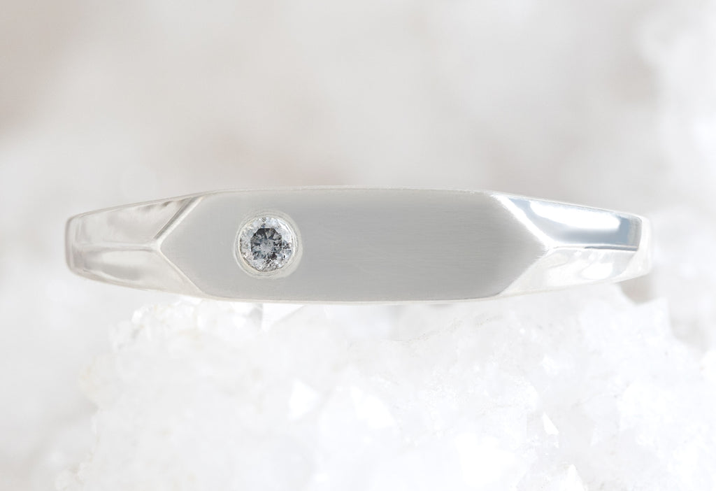 The Salt and Pepper Diamond Signet Ring on White Crystal