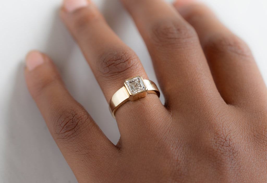 The Signet Ring with an Asscher-Cut Lab Grown Diamond on Model