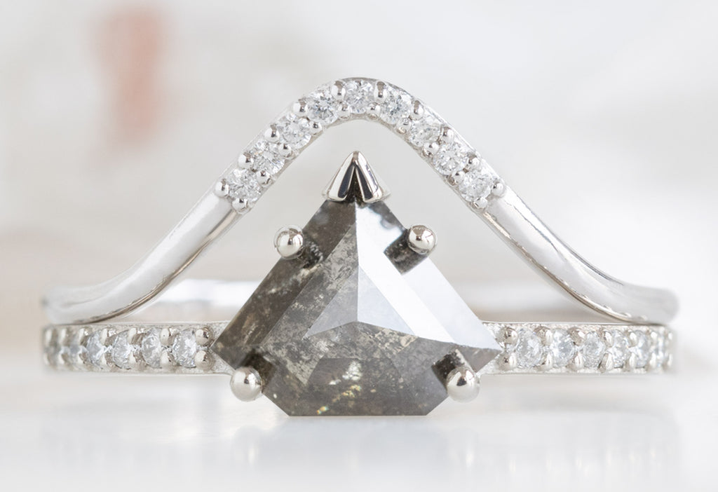 The Willow Ring with a Black Geometric Diamond with Pavé Arc Stacking Band
