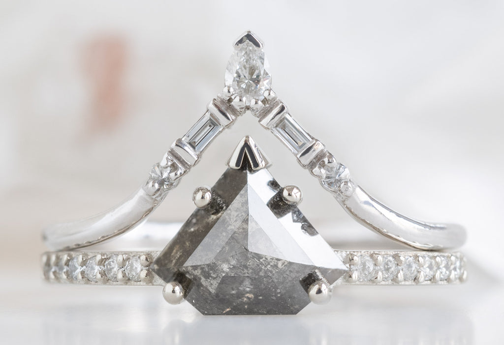The Willow Ring with a Black Geometric Diamond with White Diamond Tiara Stacking Band