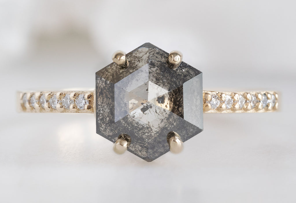 The Willow Ring with a Black Hexagon Diamond