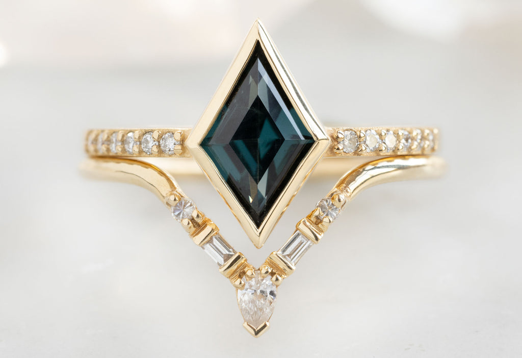 The Willow Ring with a Kite-Shaped Spinel with White Diamond Tiara Stacking Band