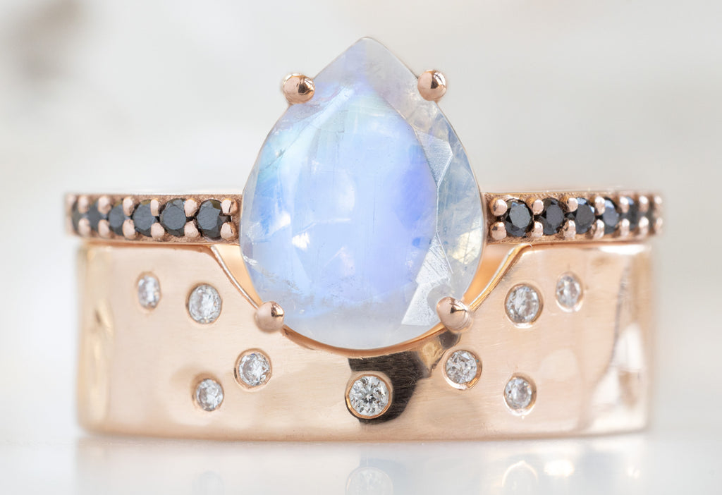 The Willow Ring with a Pear-Cut Moonstone with Constellation Cut-Out Stacking Band
