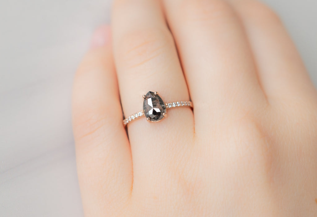 The Willow Ring with a Rose-Cut Black Diamond on Model
