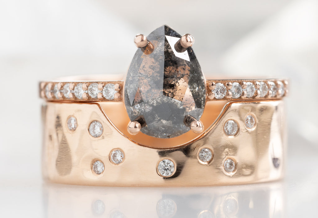 The Willow Ring with a Rose-Cut Black Diamond with Constellation Cut-Out Stacking Band