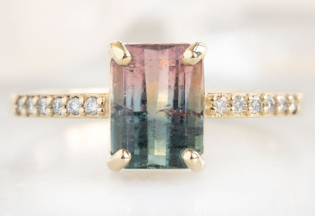 The Willow Ring with an Emerald-Cut Watermelon Tourmaline