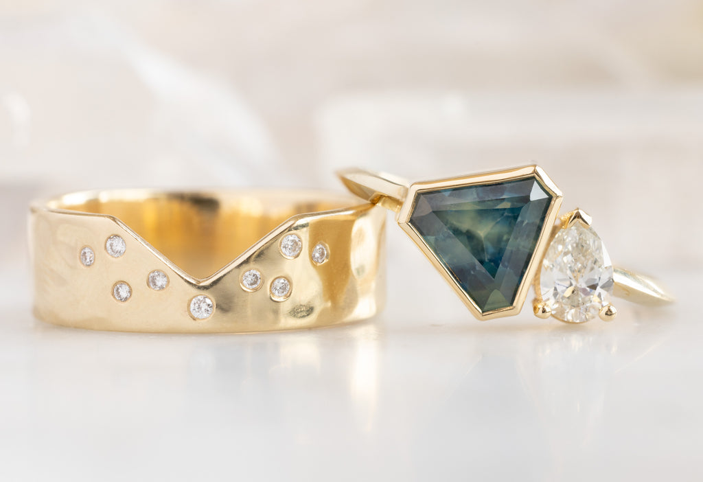 The You & Me Ring with a Geometric Sapphire + White Diamond with Constellation Cut-Out Stacking Band