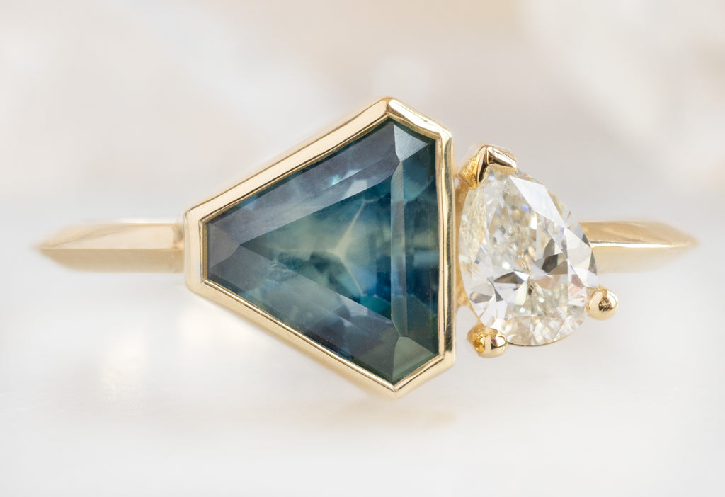 The You & Me Ring with a Geometric Sapphire + White Diamond