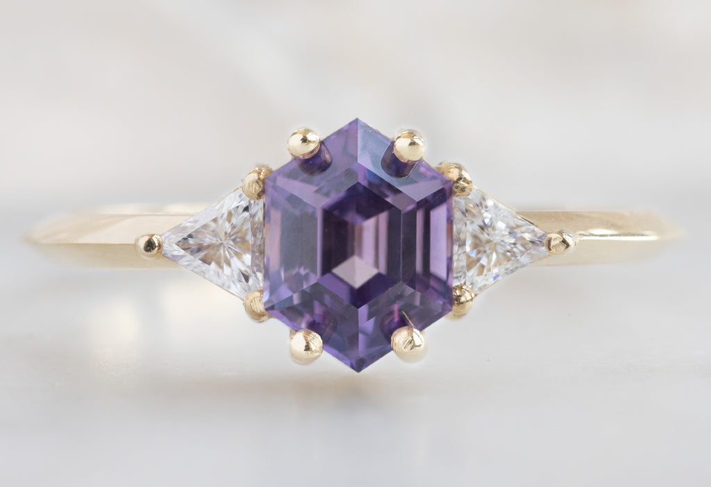 The Jade Ring with a Violet Hexagon Sapphire