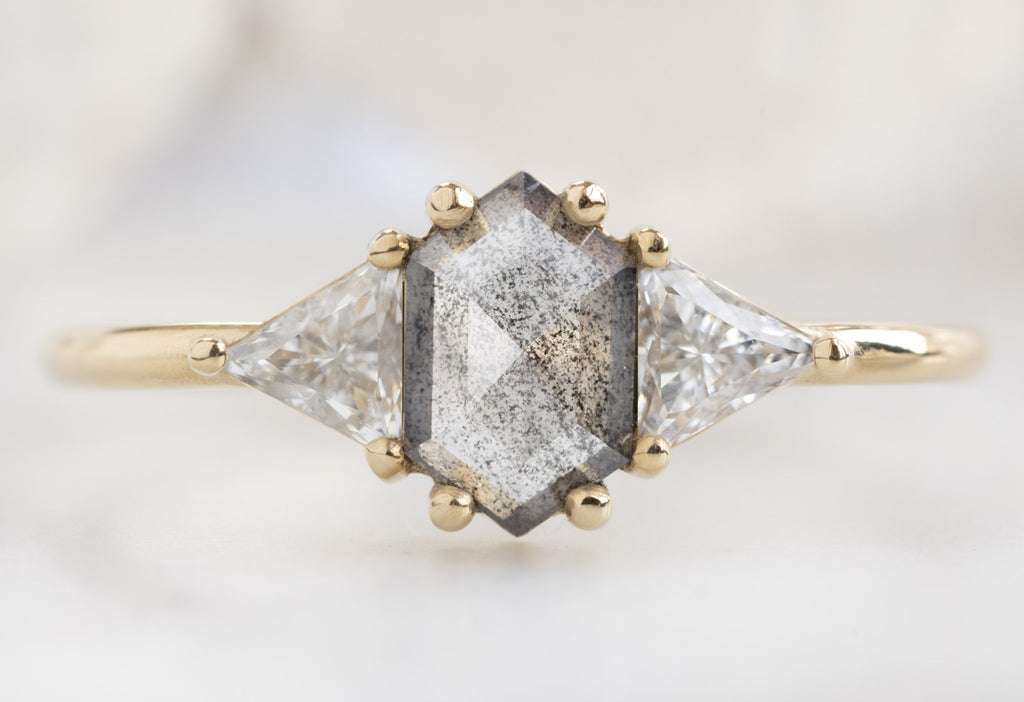 The Jade Ring with a Salt and Pepper Hexagon Diamond