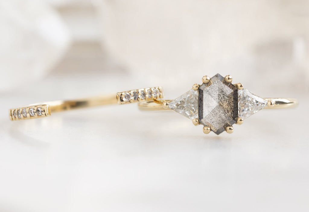 The Jade Ring with a Salt and Pepper Hexagon Diamond