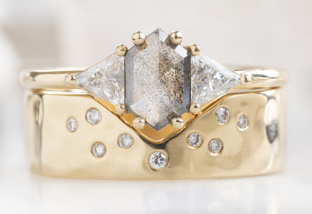 The Jade Ring with a Salt and Pepper Hexagon Diamond