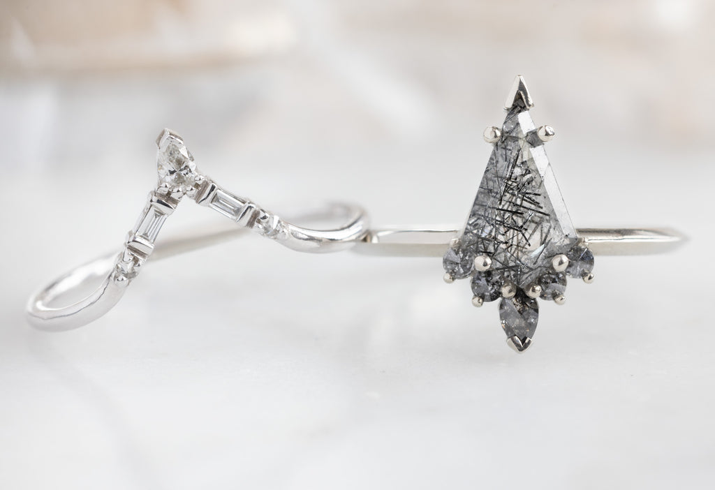 The Aster Ring with a Kite-Shaped Tourmaline in Quartz with White Diamond Tiara Stacking Band