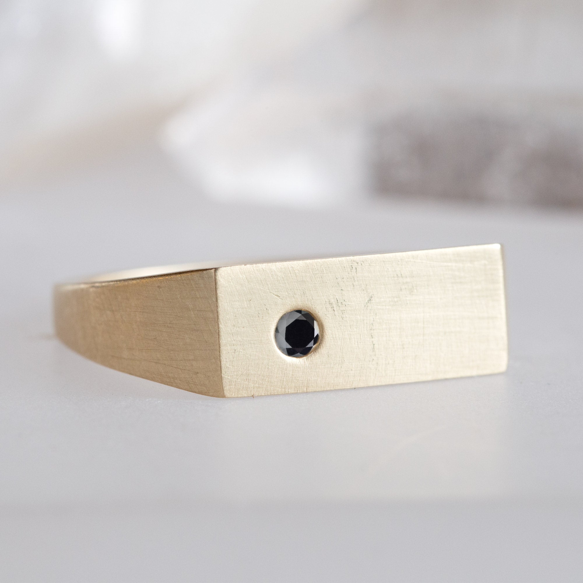 The Lune Salt and Pepper Diamond Signet Ring 14K Yellow Gold Alexis Russell