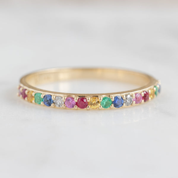 Alexis Russell Wedding Bands Rainbow Sapphire Pavé Eternity Band | Yellow, Rose or White Gold