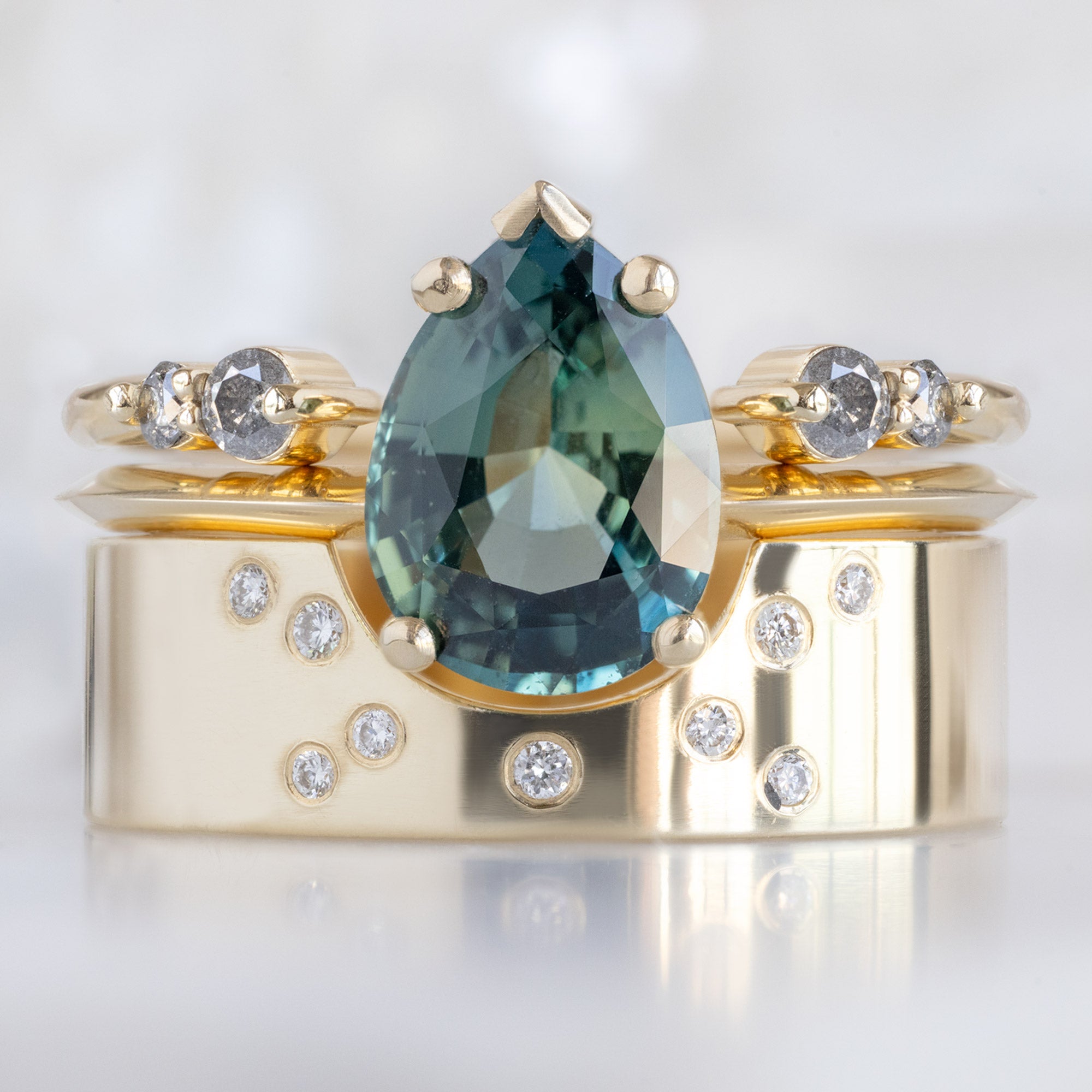 The Luxe Open Cuff Round Salt and Pepper Diamond Stacking Band | Yellow, Rose or White Gold