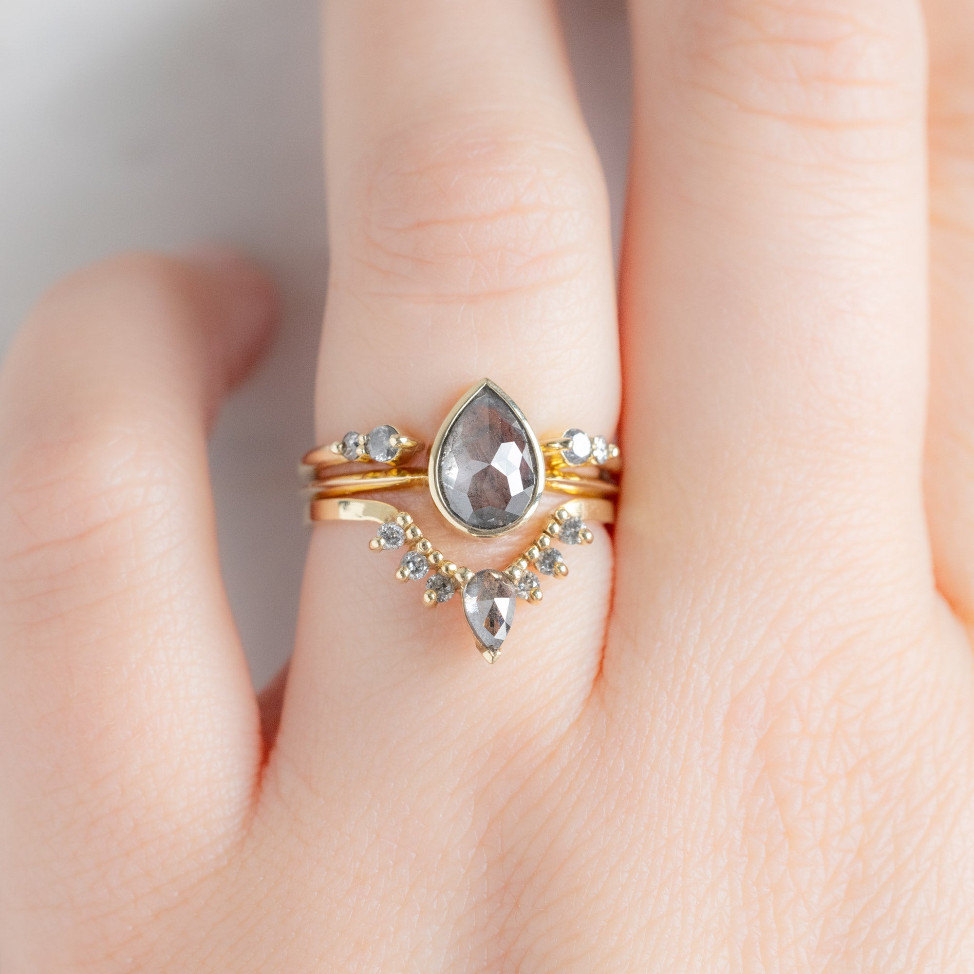 The Luxe Open Cuff Round Salt and Pepper Diamond Stacking Band | Yellow, Rose or White Gold