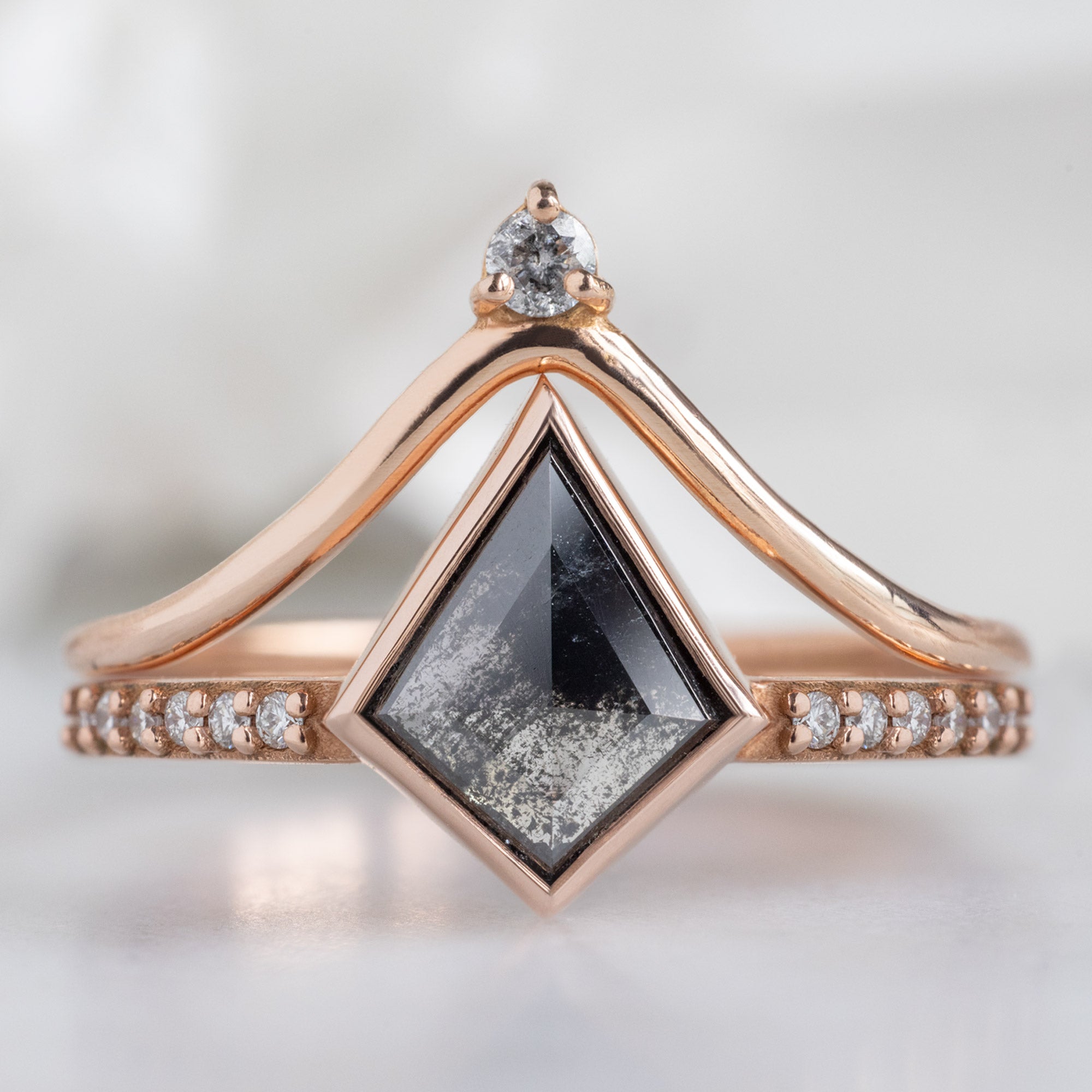 Salt and Pepper Diamond Crown Stacking Band | Yellow, Rose or White Gold