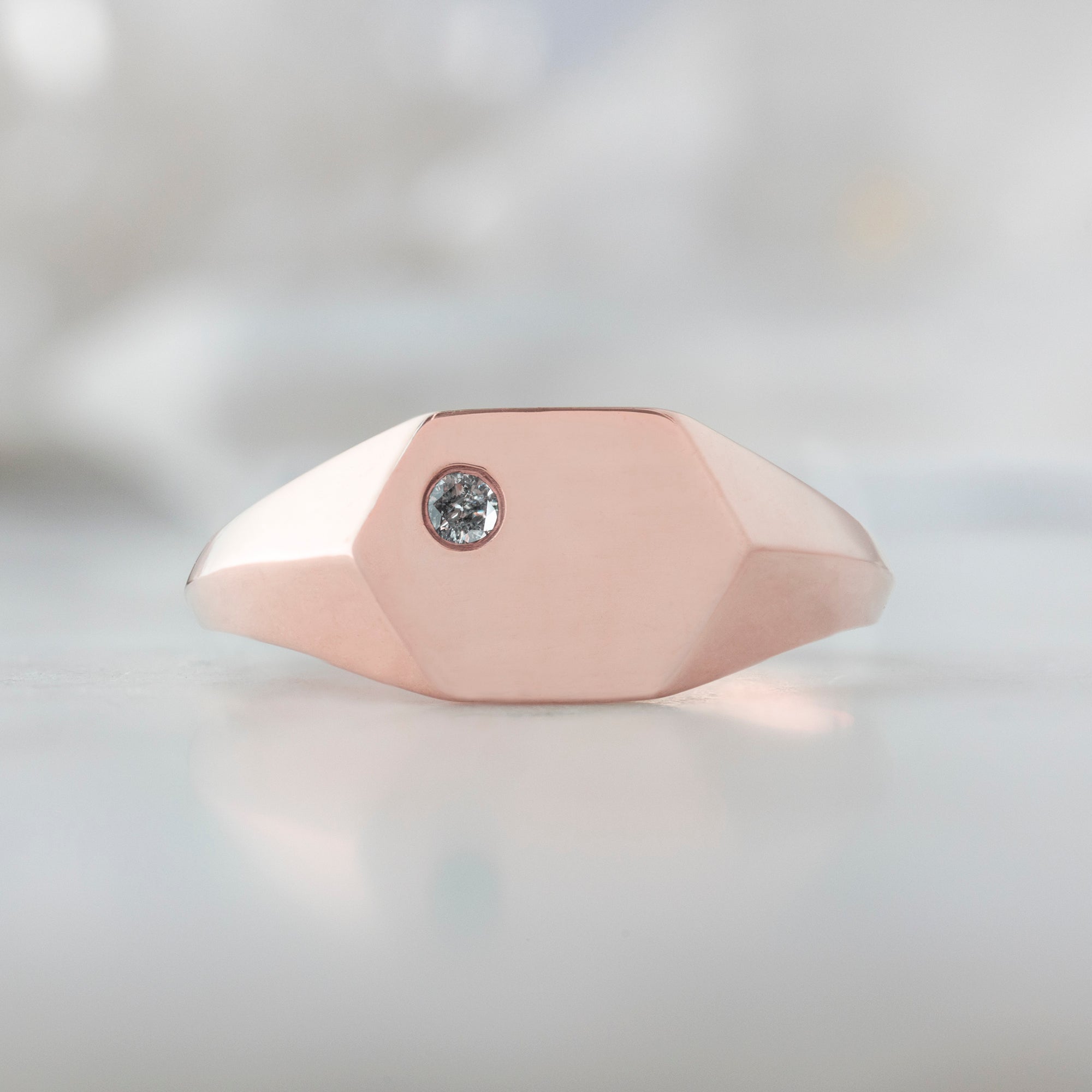 The Hexagon Salt and Pepper Diamond Signet Ring | Yellow, Rose or White Gold