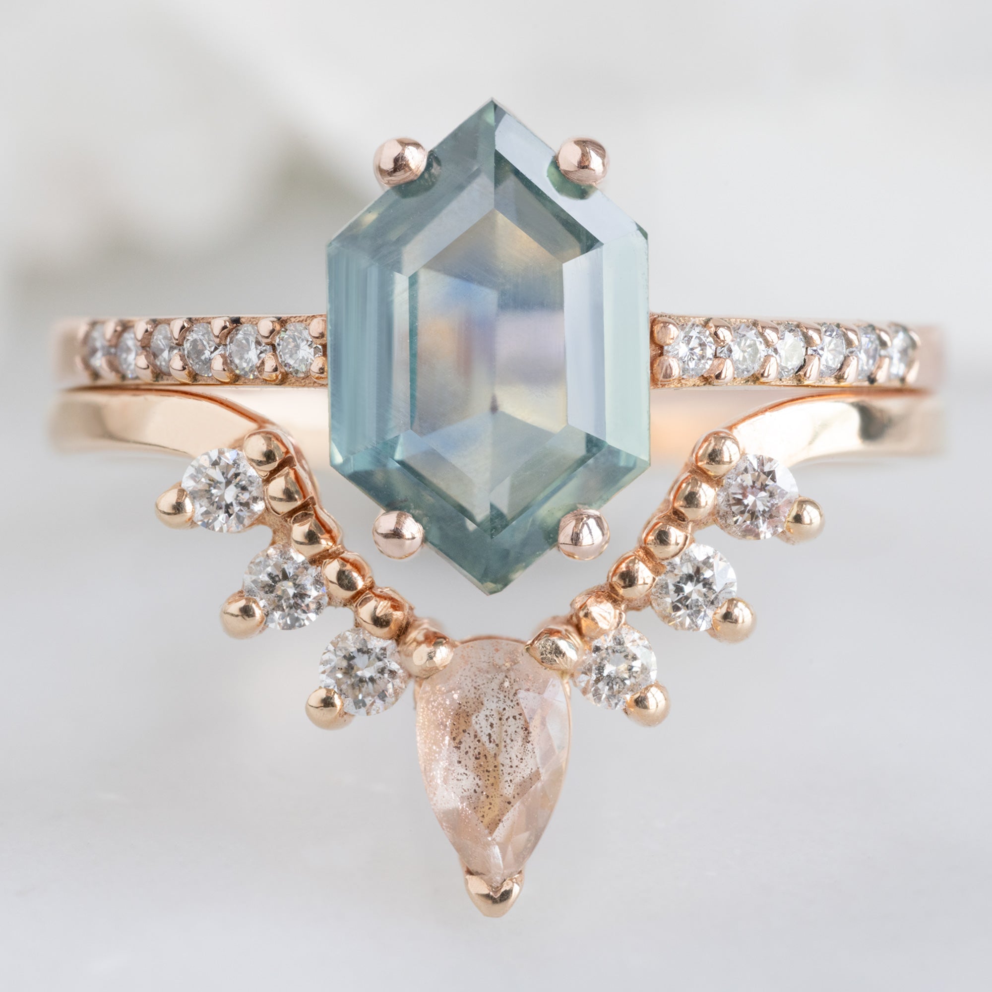 Sunstone + White Diamond Sunburst Stacking Band | Yellow, Rose or White Gold
