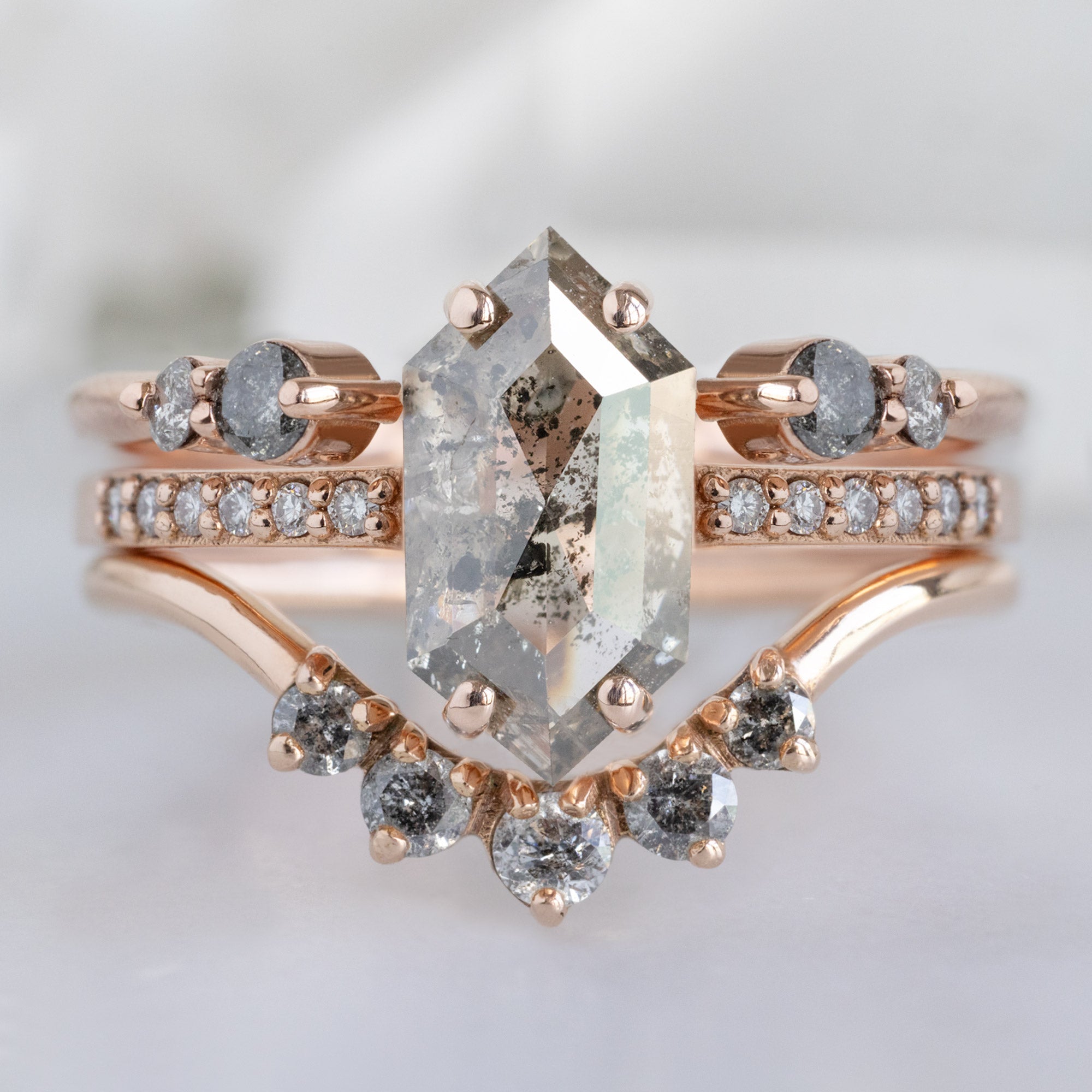 The Luxe Open Cuff Round Salt and Pepper Diamond Stacking Band | Yellow, Rose or White Gold