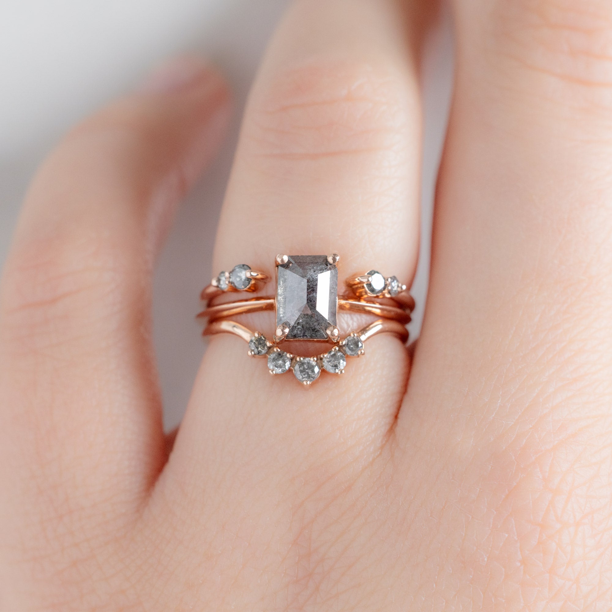 The Luxe Open Cuff Round Salt and Pepper Diamond Stacking Band | Yellow, Rose or White Gold
