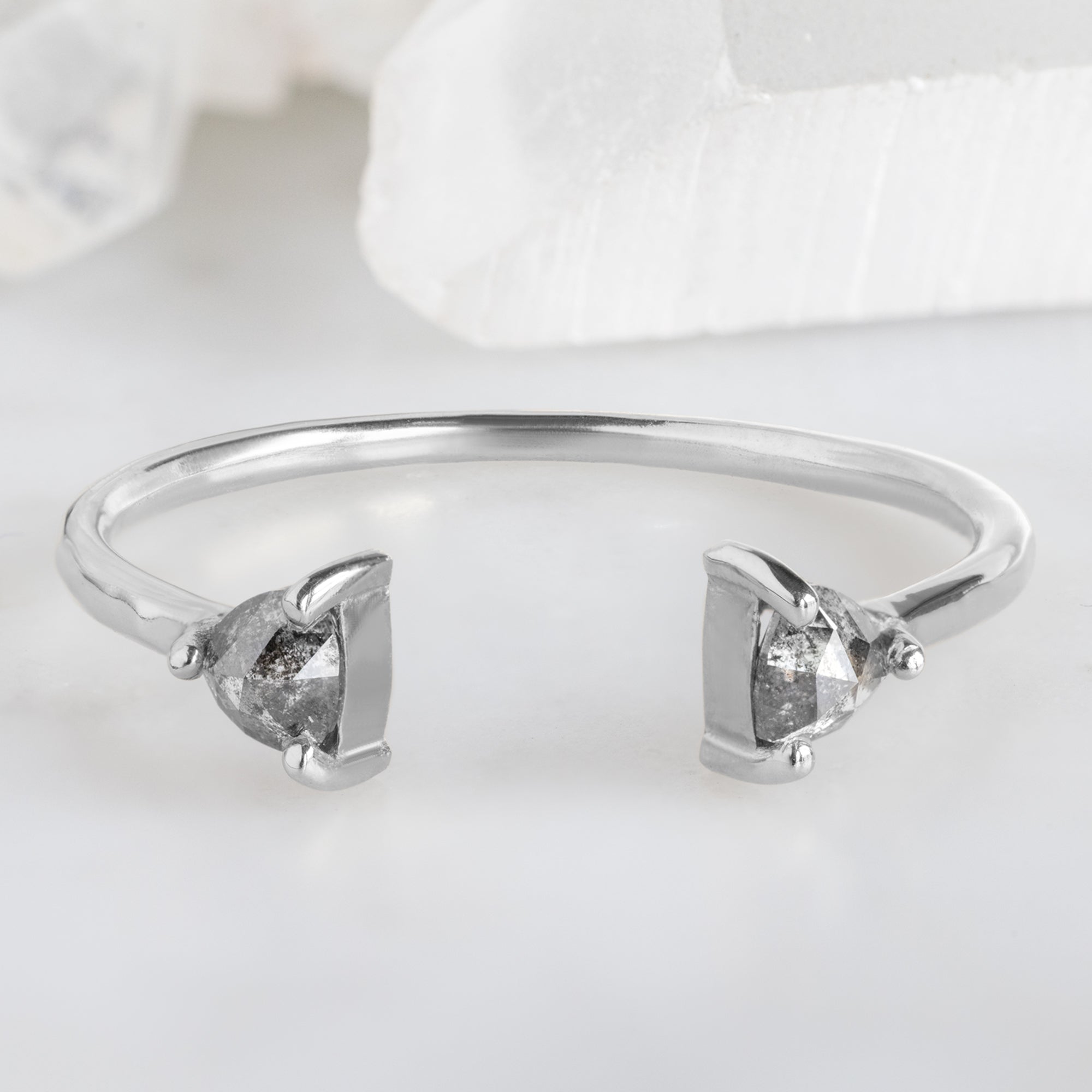 Stacking Band Ring Arch U Cubic Zirconia Rhodium-plated Sterling Silver