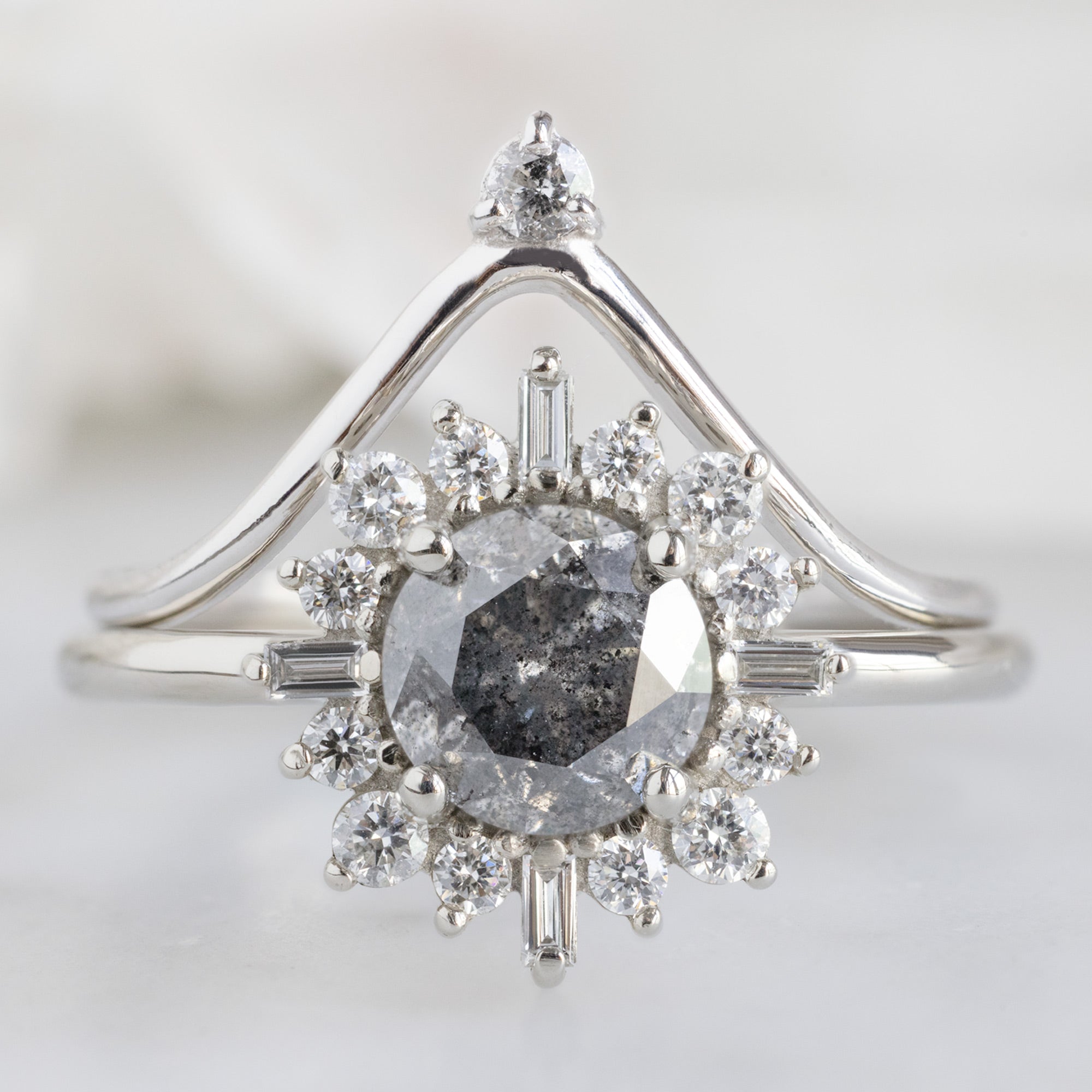 Salt and Pepper Diamond Crown Stacking Band | Yellow, Rose or White Gold