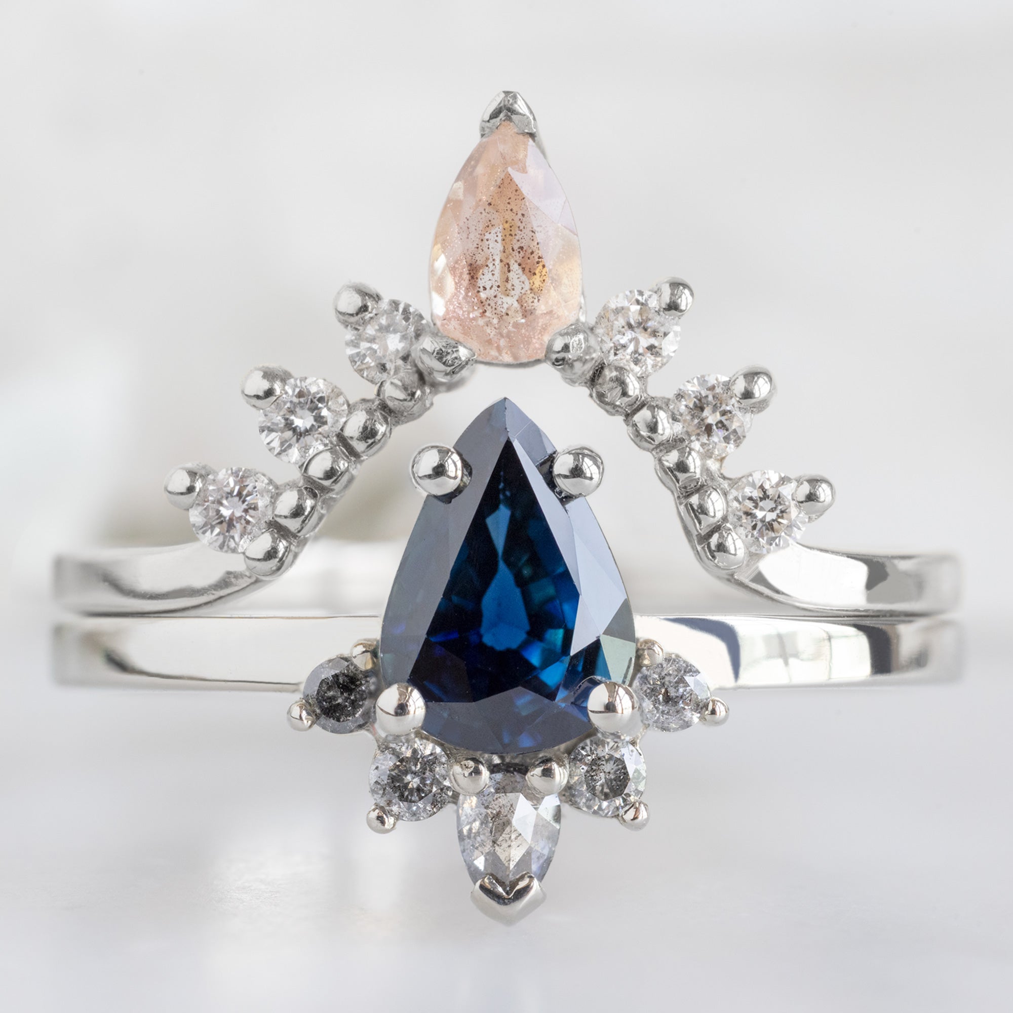 Sunstone + White Diamond Sunburst Stacking Band | Yellow, Rose or White Gold